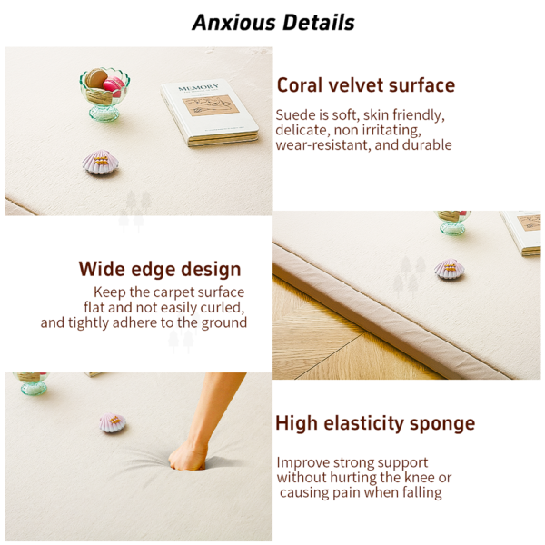 200x200cm Round Tatami Area Rug Gold and Faux Rabbit Fur Memory Foam Tatami Play Mat with Non Slip Bottom - Image 7