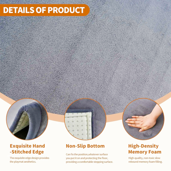 200x200cm Round Tatami Area Rug Gold and Faux Rabbit Fur Memory Foam Tatami Play Mat with Non Slip Bottom - Image 4