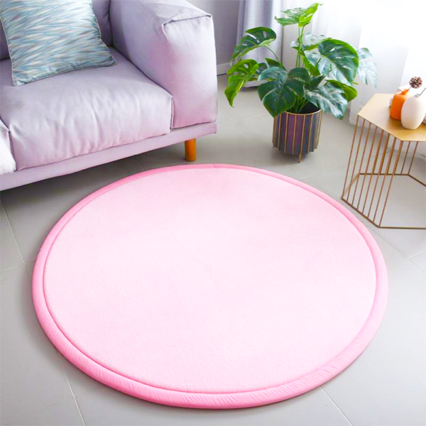 200x200cm Round Tatami Area Rug Gold and Faux Rabbit Fur Memory Foam Tatami Play Mat with Non Slip Bottom